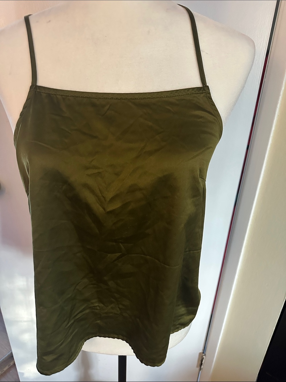 Spaghetti Strap Satin Camisole in Olive Green